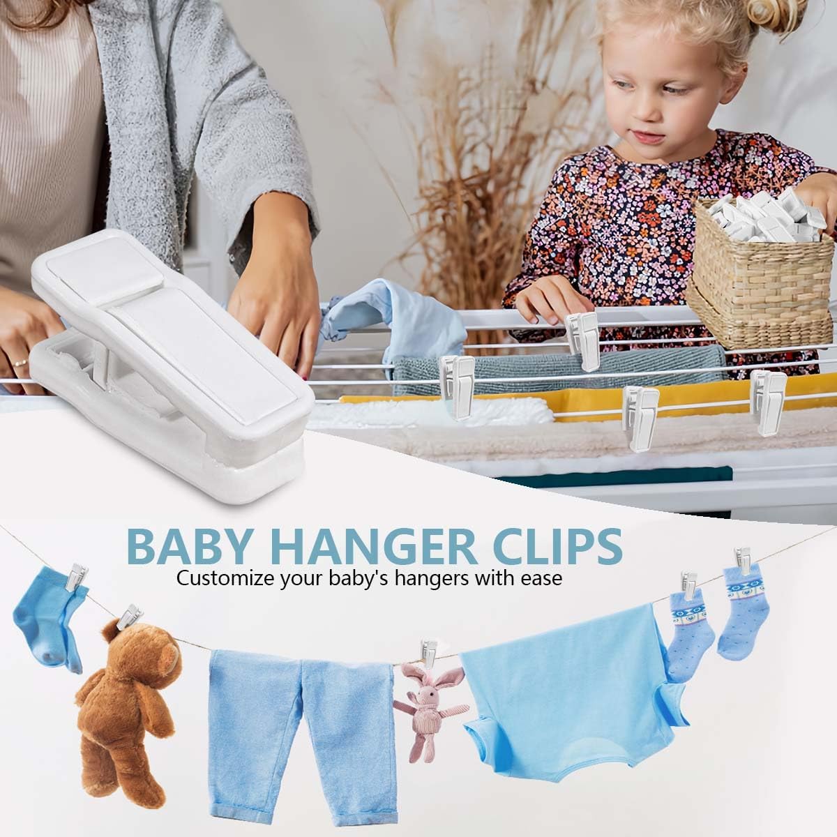 KISEER 40 Pcs Plastic Baby Hanger Clips Slim-line Finger Clips Set for Clothes Hanger Velvet Hanger (White)