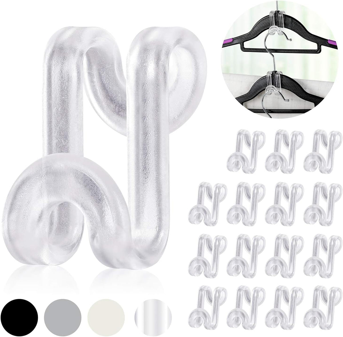 Mlici 60 Pack Space Saving Hanger Hooks, Connector Hooks for Closet, Clear