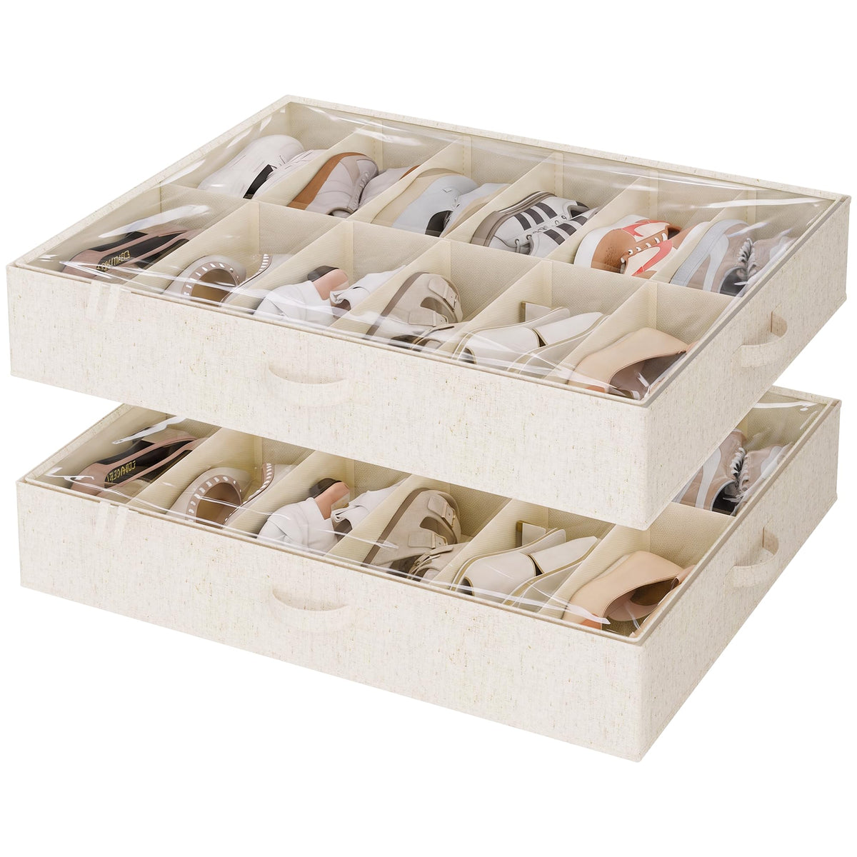 StorageWorks 2-Pack 24-Pair Under Bed Shoe Storage Organizer, Beige