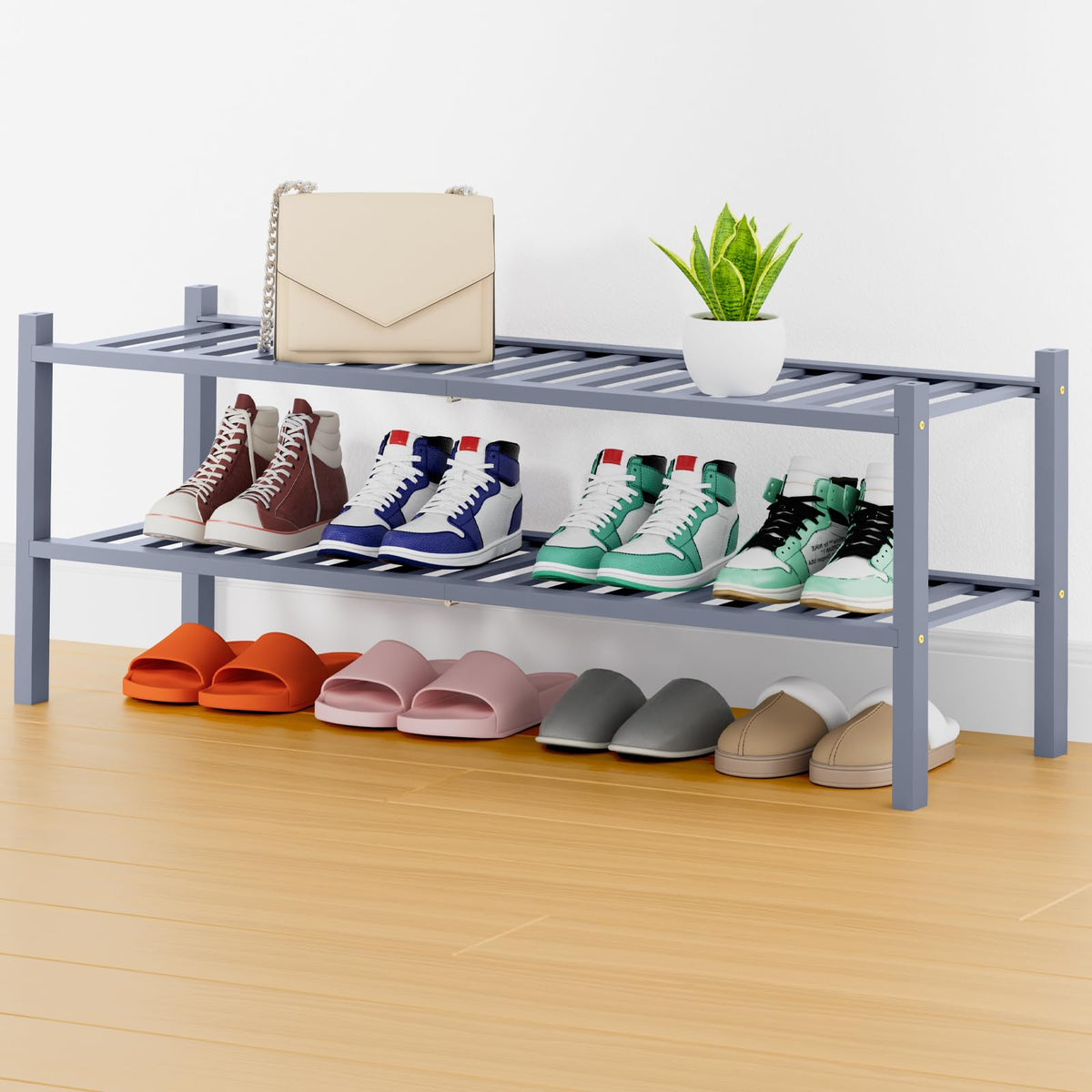 Smiry Bamboo Shoe Rack, 12 Vertical Slats, 3 Tier - 26.8" Wide, Natural