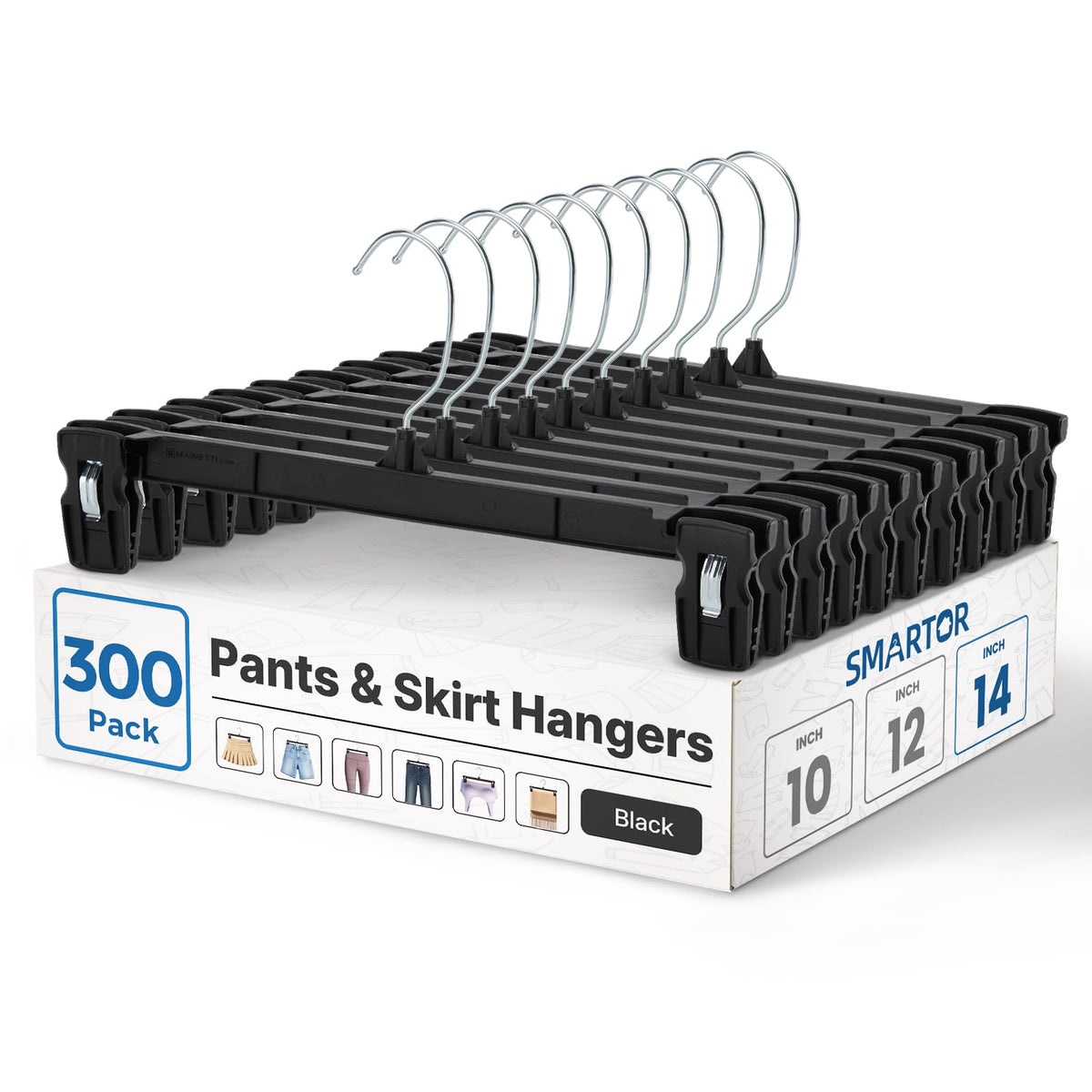 Smartor Black Pants Hangers 30 Pack, Skirt Hangers with Clips, 12 Inch