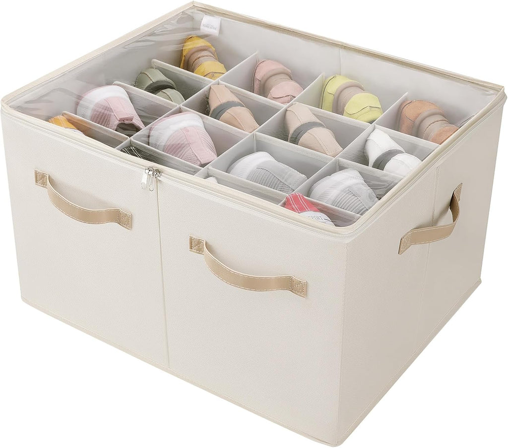 TOPIA HOME Shoe Organizer for Closet, Foldable Shoe Box, Adjustable Divider