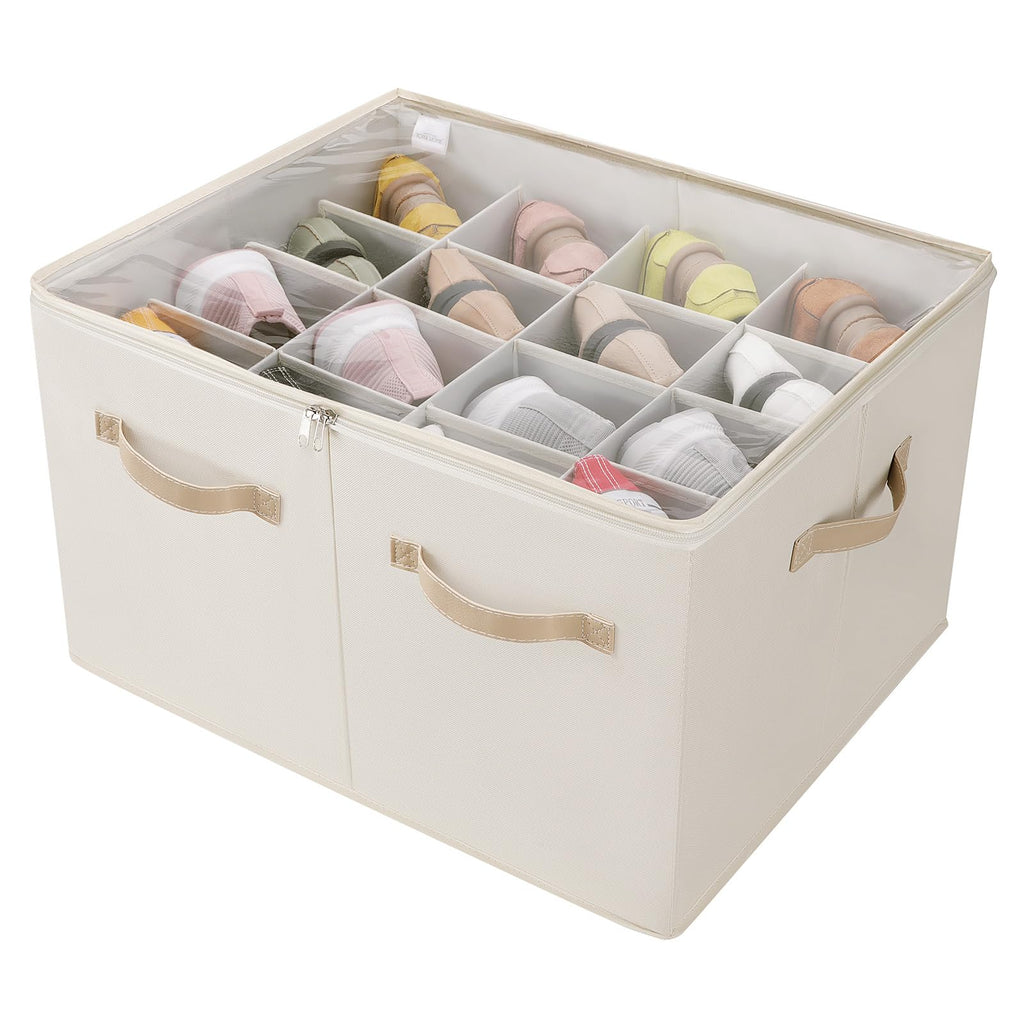 TOPIA HOME Shoe Organizer for Closet, Foldable Shoe Box, Adjustable Divider
