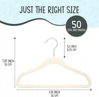 TechZoo 50 Premium Baby Velvet Hangers - 11.8" Non-Slip, Ultra-Slim Space-Saving Children Closet Hangers - 360° Swivel Hook, Strong & Durable Infant & Toddler Clothes Hangers for Wardrobe - Ivory
