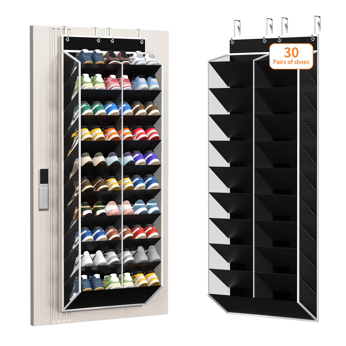 KEEPJOY 20-30 Pairs Grey Over the Door Shoe Organizer, Mesh Hanging Shoe Rack for Door Storage with 20 Wide Deep Pockets,10-Tier Door Shoe Holder Fits Sneakers, Boots.