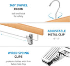 ZOBER Wooden Pants Hangers with Clips, Clothes Hangers, Natural, 10 Pack