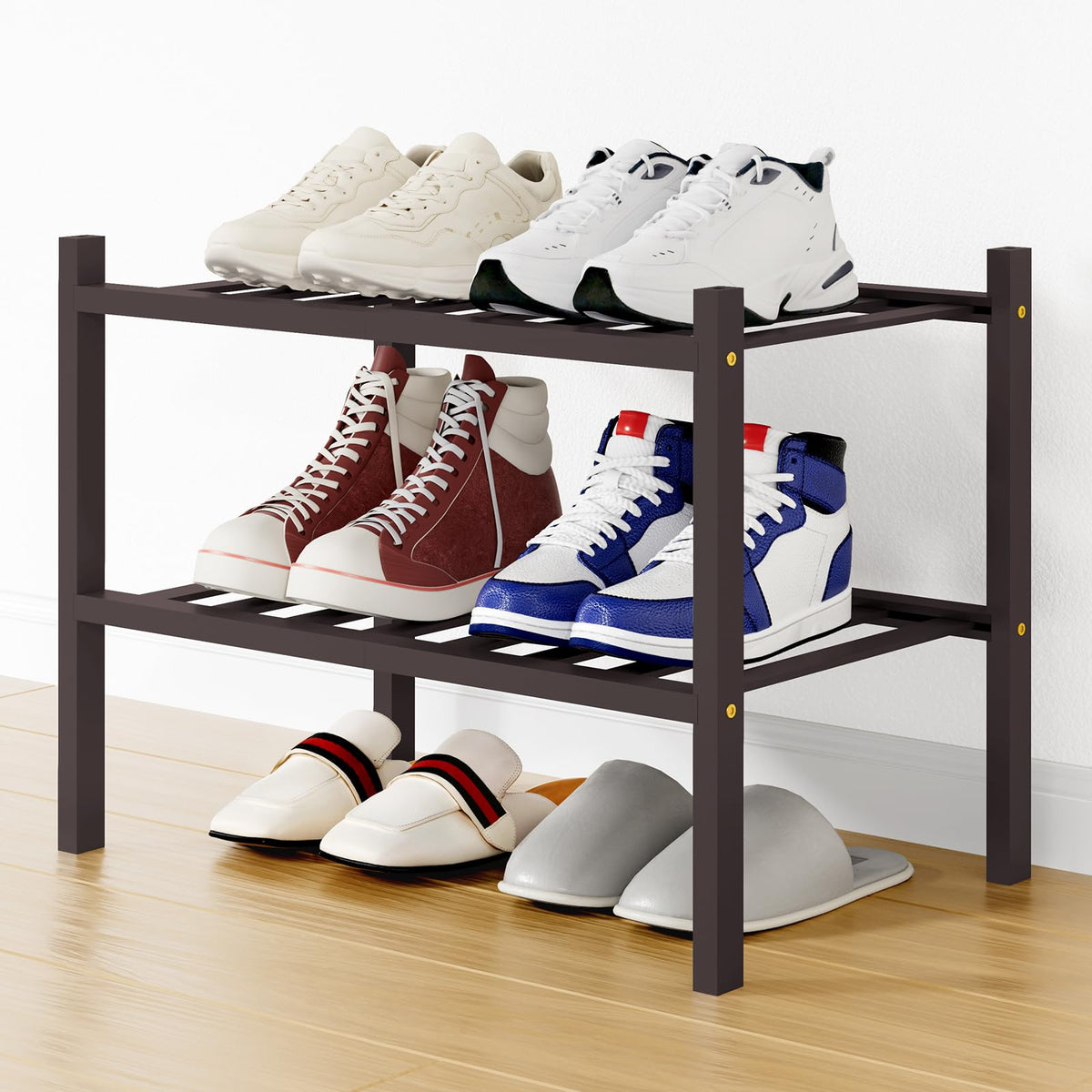 Smiry Bamboo Shoe Rack, 12 Vertical Slats, 3 Tier - 26.8" Wide, Natural