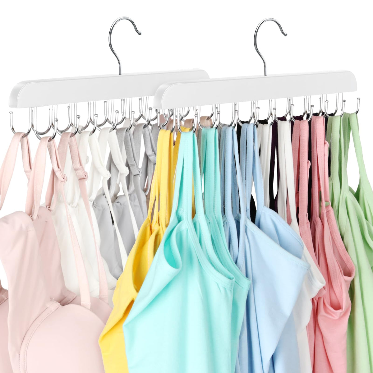 Tank Top Hanger with 40 Hooks for Closet Organizer, Premium Wood Bra Hanger