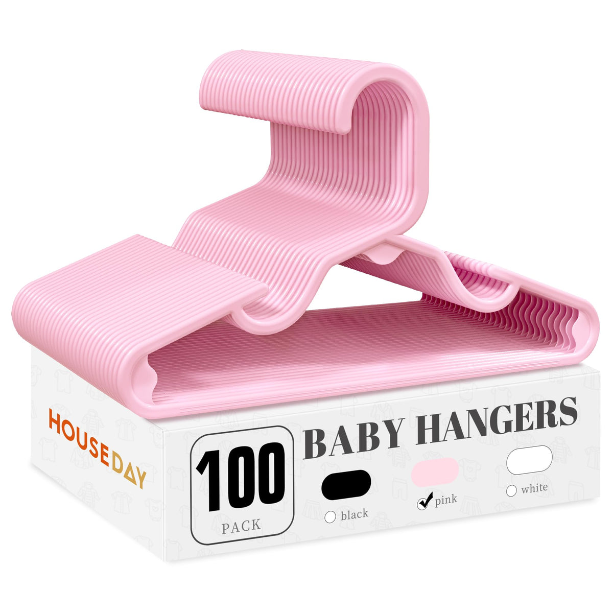 HOUSE DAY Plastic Baby Hangers for Closet 20 Pack, Durable Plastic Kids Hangers for Baby Clothes, Thin & Compact Childrens Hangers, Space Saving Pink Baby Hanger, Small Hanger for Kids Clothes