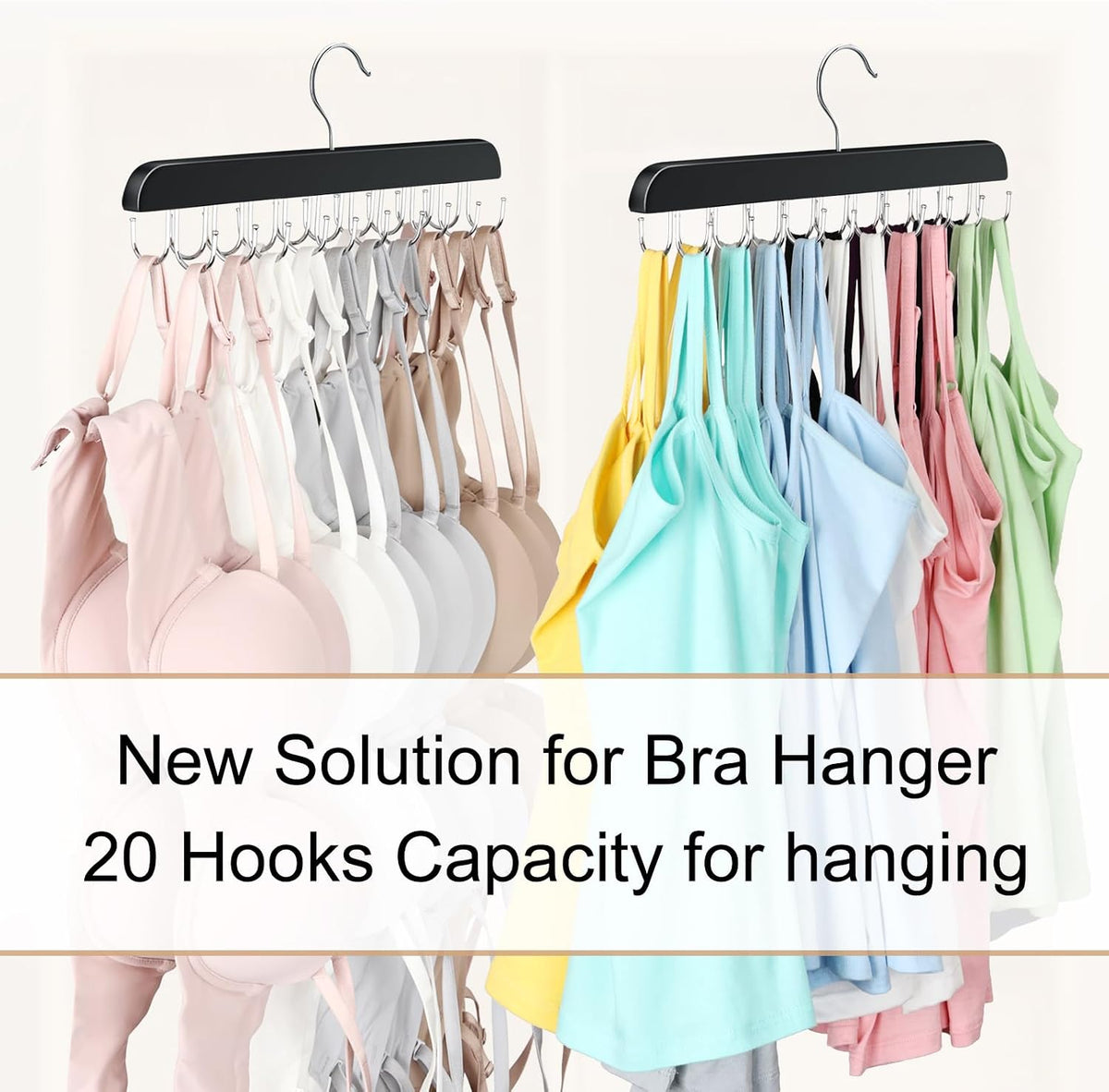 Tank Top Hanger with 40 Hooks for Closet Organizer, Premium Wood Bra Hanger