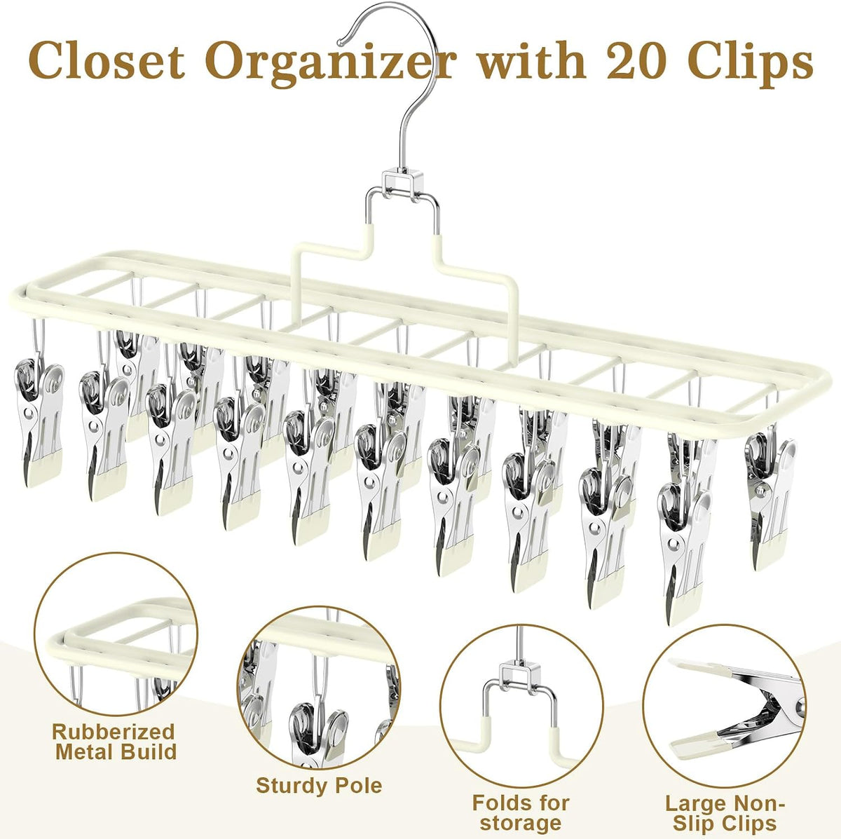 Pants Hangers with Clips – 2 Pack Holds 20 Pants, Non-Slip Space Saving