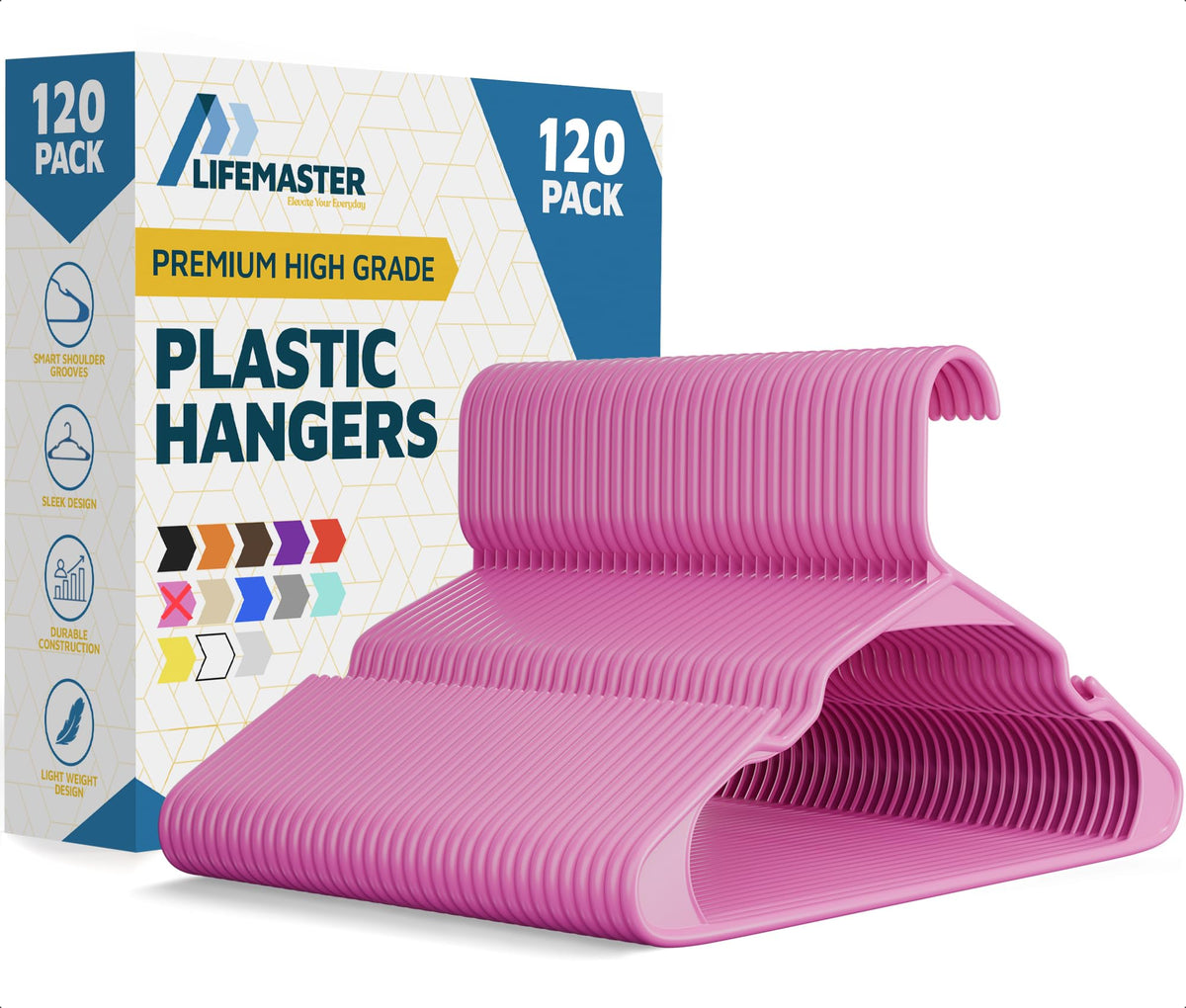Lifemaster Plastic Clothes Hanger Set - 30 Pieces Versatile, Lightweight, Space-Saving, Non-Slip, Slim Designed, Dry and Wet Clothes Hanger Set - White