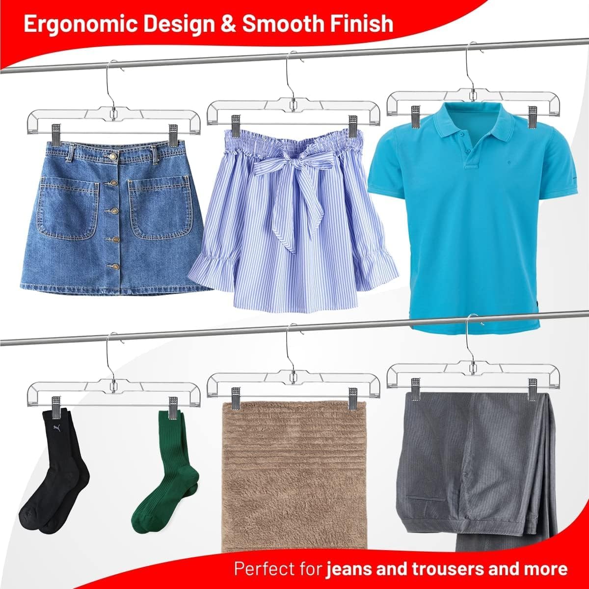 DEILSY™ Pants Hangers with Clips 12 Pack Skirt Hangers Clear Plastic