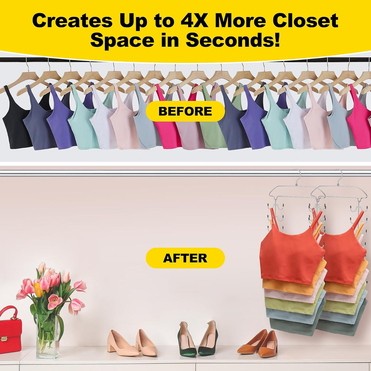 2 Pack Tank Top Hanger Space Saving, 360° Rotating Closet Organizers and Storage, 6 Tier Metal Bra Organizer with 24 Hanging Hooks, Small Space Solutions, RV Apartment College Dorm Room Essentials