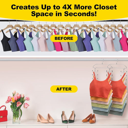 2 Pack Tank Top Hanger Space Saving, 360° Rotating Closet Organizers and Storage, 6 Tier Metal Bra Organizer with 24 Hanging Hooks, Small Space Solutions, RV Apartment College Dorm Room Essentials