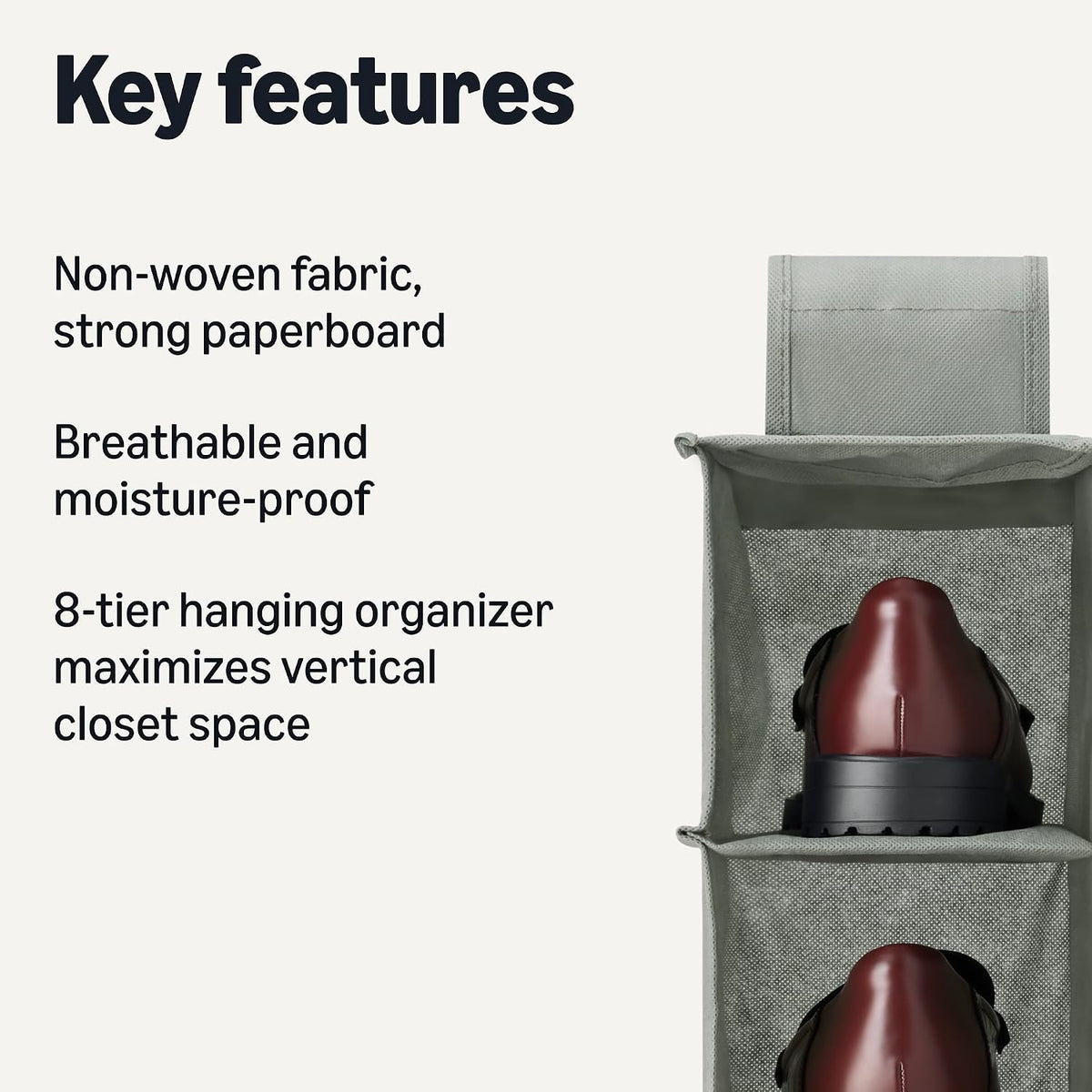 Amazon Basics 8-Tier Hanging Closet Shelf Shoe Organizer, Space Saving Storage, Foldable, 11.5 x 41 x 5.5 in, Dark Grey