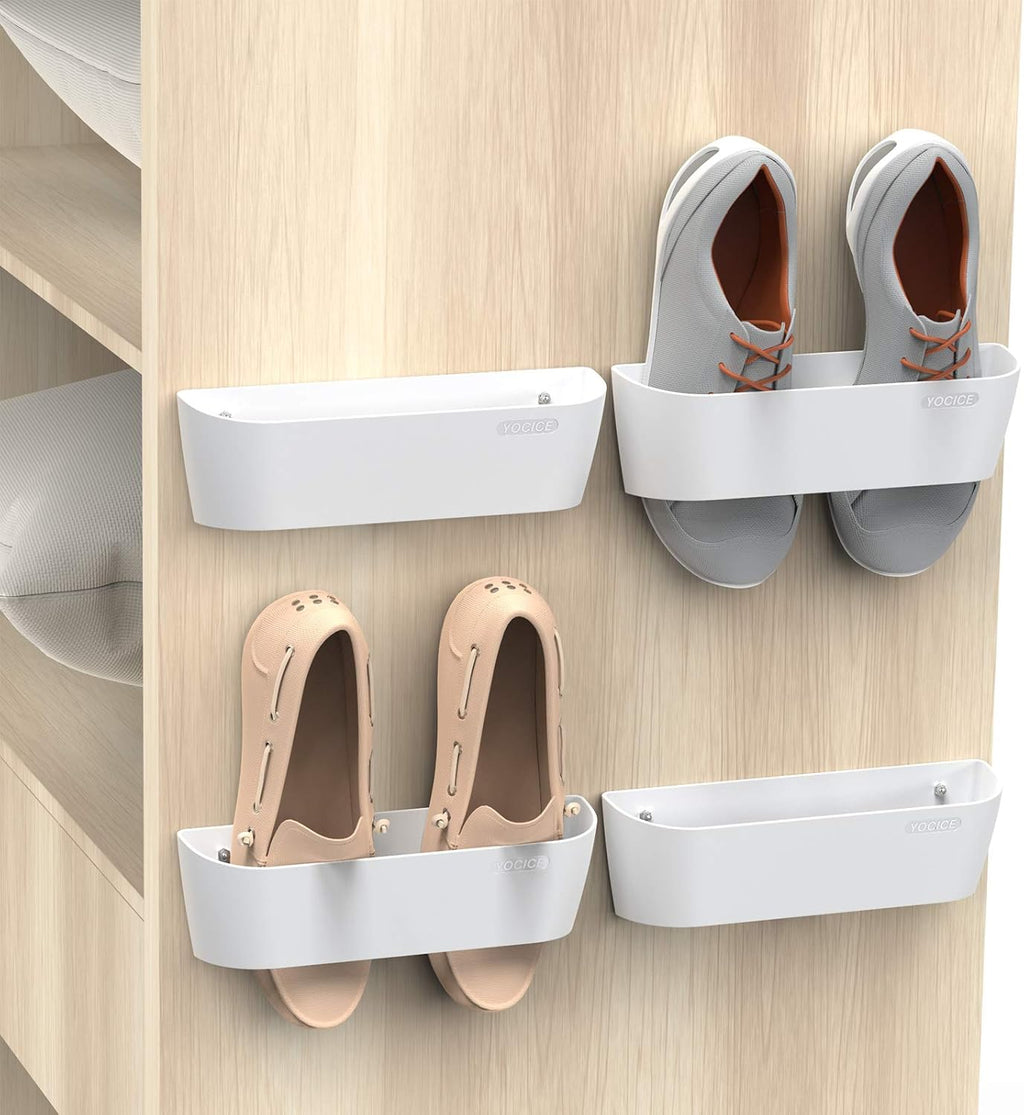 4Pack Wall Shoe Rack, Adhesive or Screw Mount for RV, White