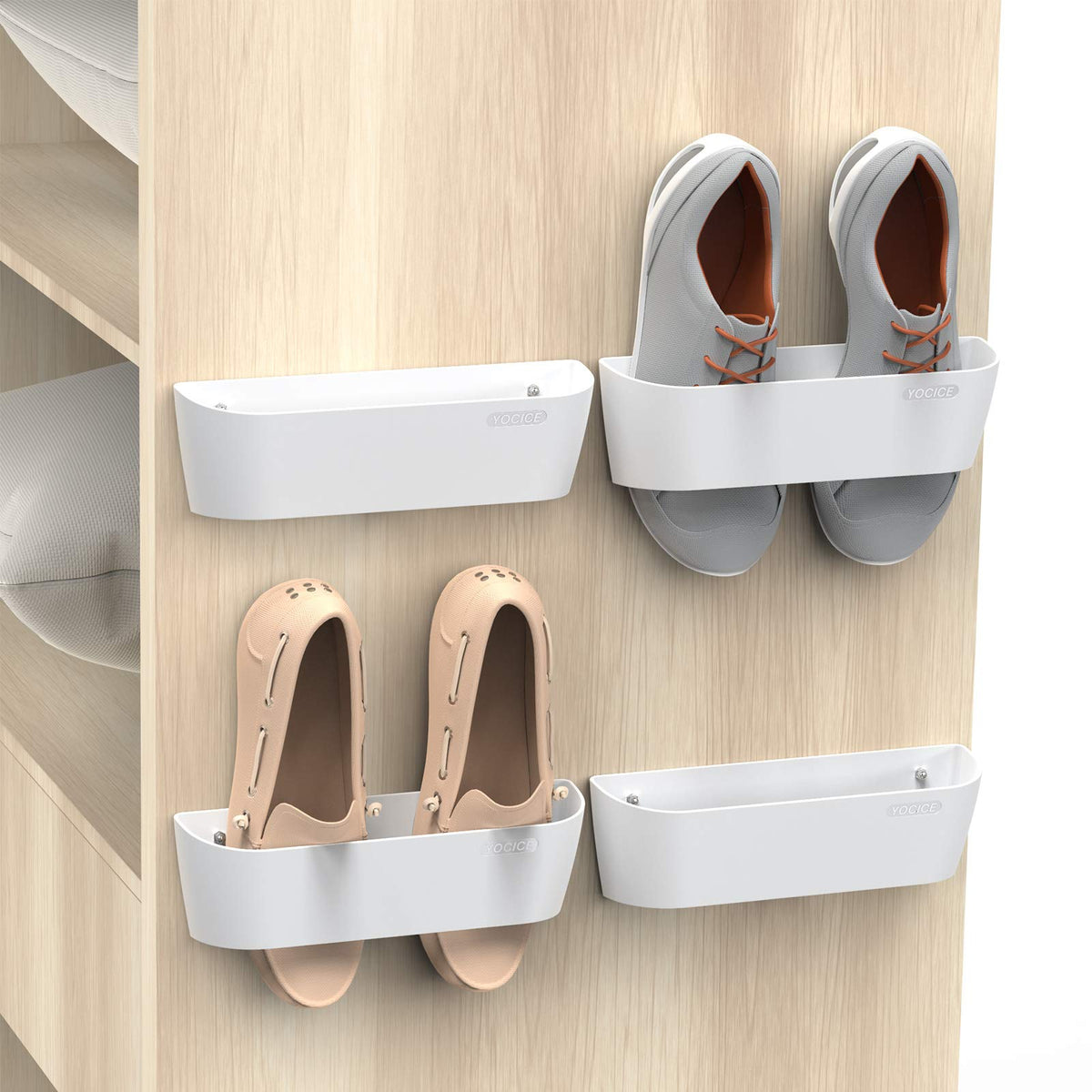 4Pack Wall Shoe Rack, Adhesive or Screw Mount for RV, White