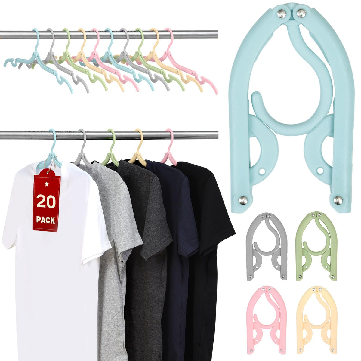 20 Pcs Travel Hangers, Cruise Ship Essentials Foldable Hangers Plastic Travel Essentials, Portable Cruises Must Haves 2026 for Skirt, Suitcase, RV Camping Airplane Europe Vacation Essential, Black