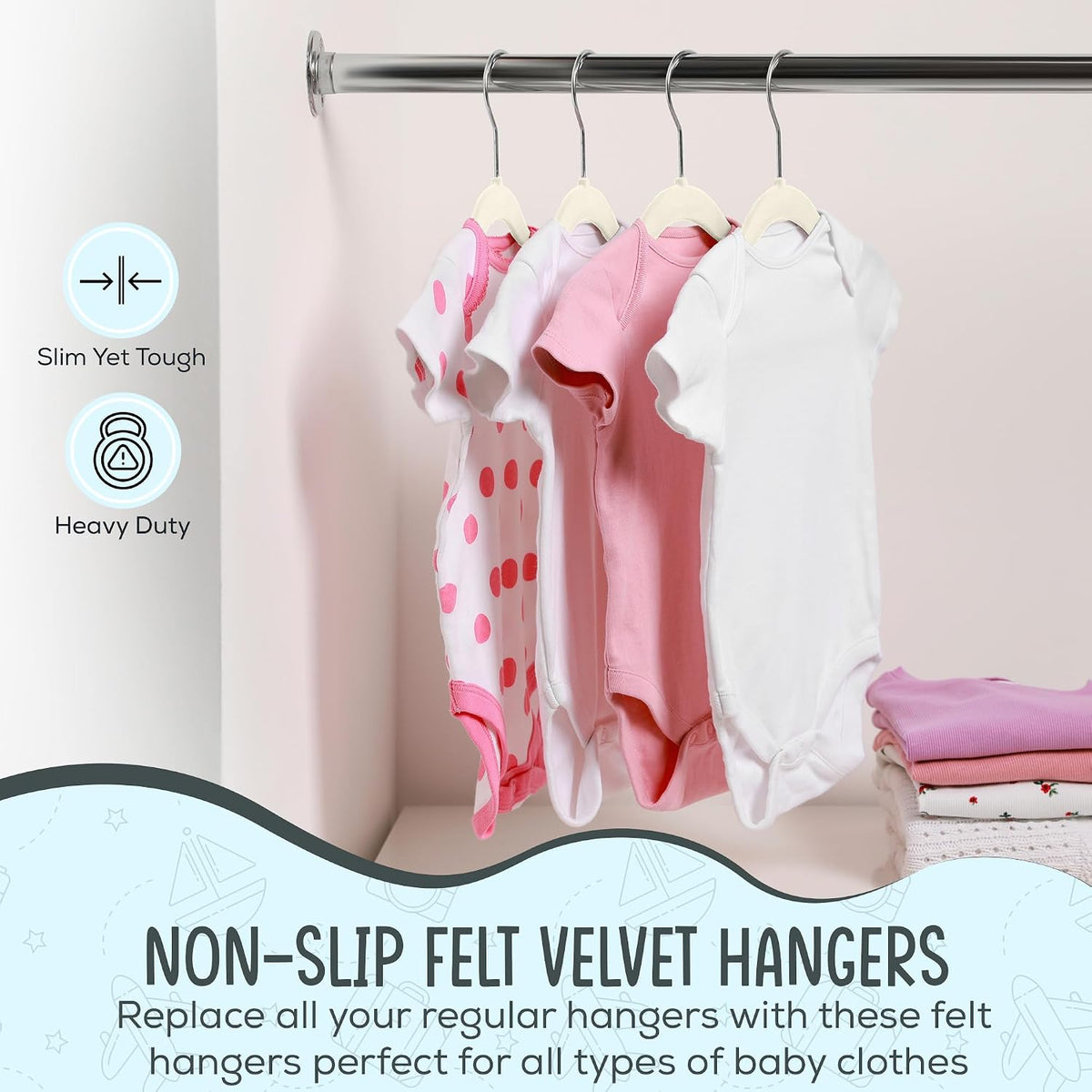 TechZoo 50 Premium Baby Velvet Hangers - 11.8" Non-Slip, Ultra-Slim Space-Saving Children Closet Hangers - 360° Swivel Hook, Strong & Durable Infant & Toddler Clothes Hangers for Wardrobe - Ivory