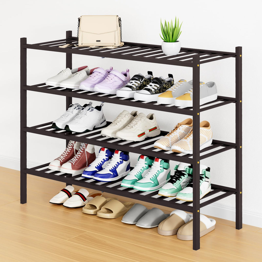 Smiry Bamboo Shoe Rack, 12 Vertical Slats, 3 Tier - 26.8" Wide, Natural