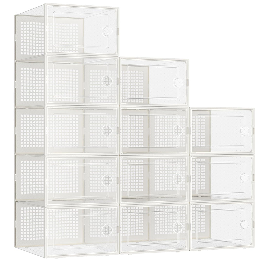 Kuject 12 Pack Large Shoe Boxes, Clear Stackable Containers with Lids,Black