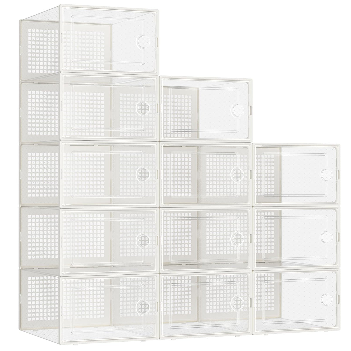 Kuject 12 Pack Large Shoe Boxes, Clear Stackable Containers with Lids,Black