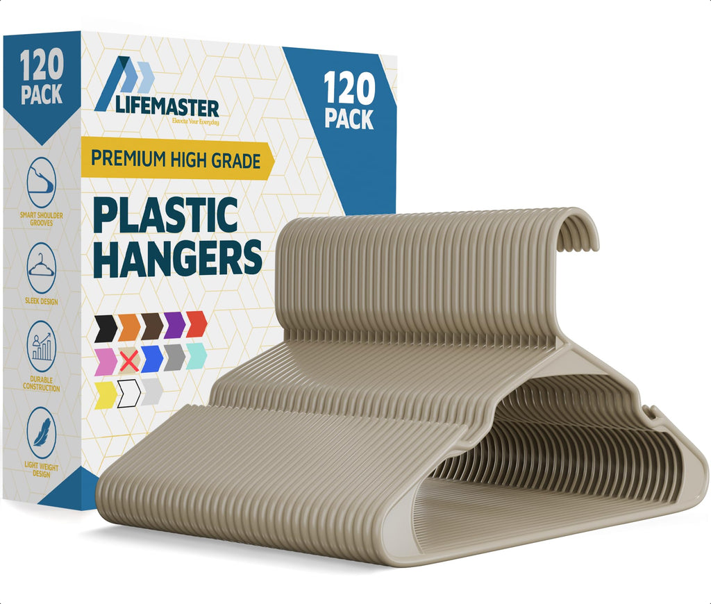 Lifemaster Plastic Clothes Hanger Set - 30 Pieces Versatile, Lightweight, Space-Saving, Non-Slip, Slim Designed, Dry and Wet Clothes Hanger Set - White