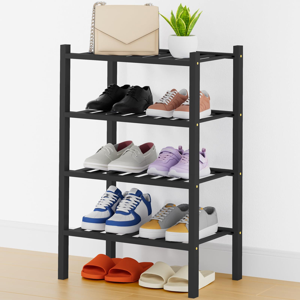 Smiry Bamboo Shoe Rack, 12 Vertical Slats, 3 Tier - 26.8" Wide, Natural