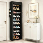 VTRIN Vertical Narrow Shoe Rack Organizer 10 Tier Tall Shoe Shelf Holds 20-22 Pairs with Non-Woven Dustproof Cover for Closet, Entryway Black
