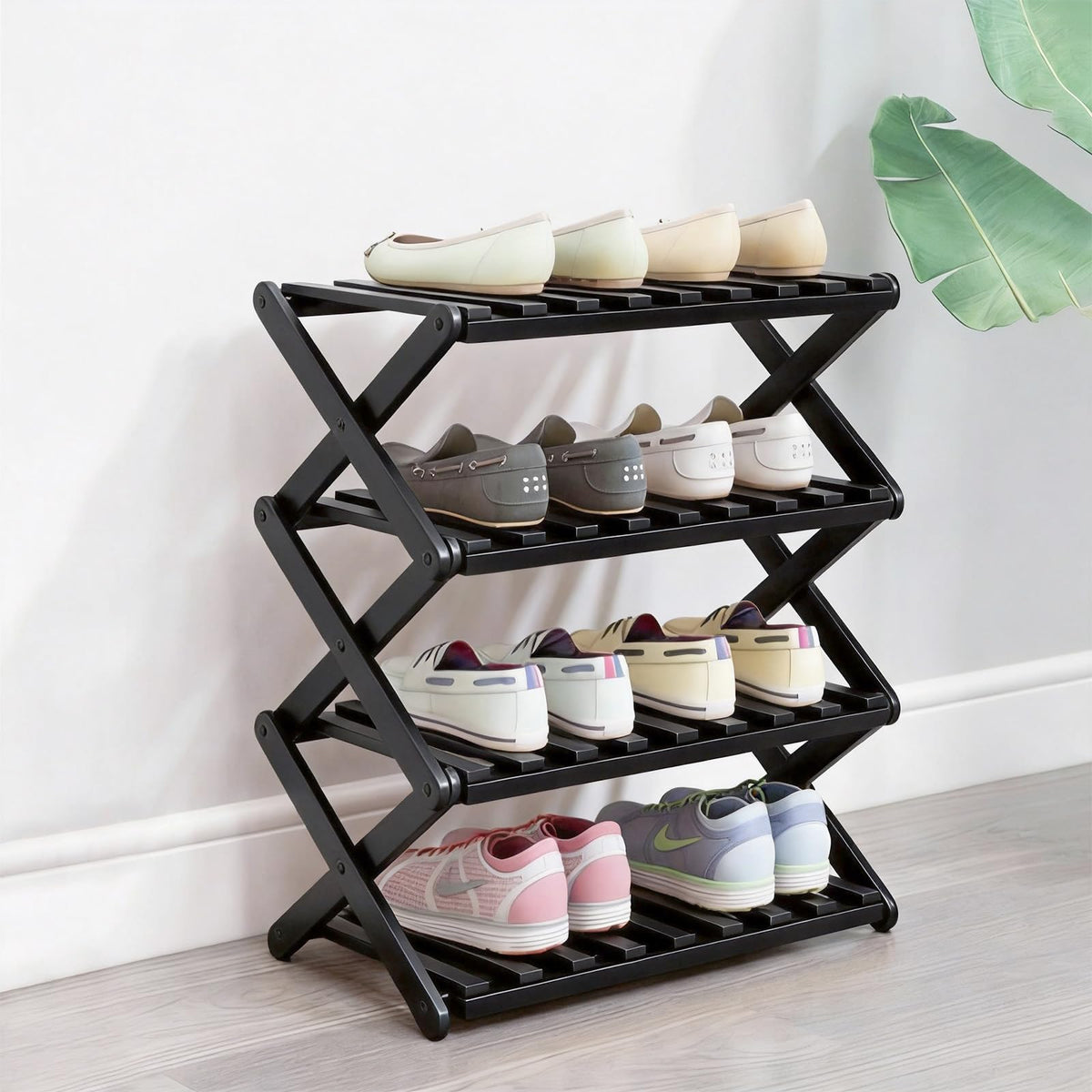 3 Tier Bamboo Shoe Rack,Portable Folding Shoe Storage Rack,Without Installation Small Shoe Rack Perfect for Corridors, Bedrooms and Small Spaces (3 Tier)