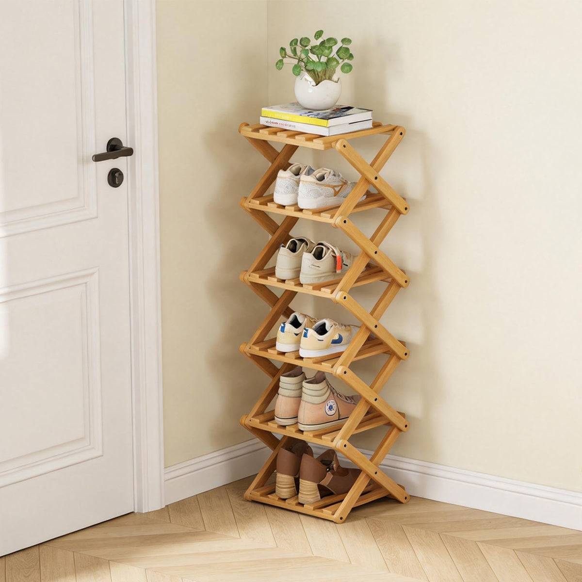 Vertical Narrow Shoe Rack, 7 Tier Portable Folding Shoe Storage Rack, Without Installation Free Standing Shoe Rack for Corridors, Bedrooms Living Room Corner and Small Spaces (7 Tier)