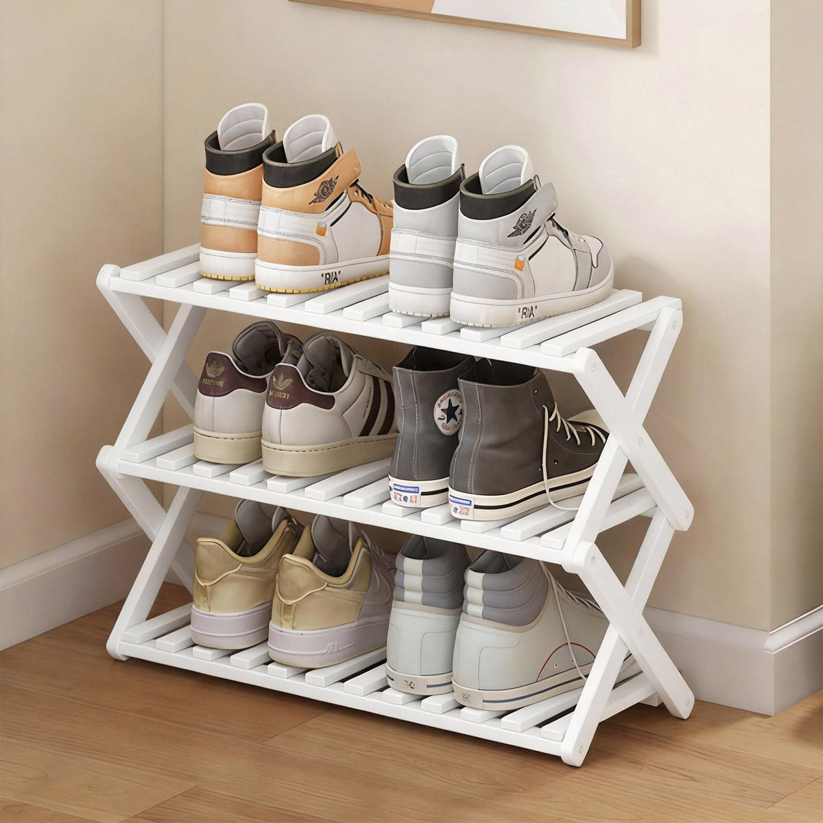 3 Tier Bamboo Shoe Rack,Portable Folding Shoe Storage Rack,Without Installation Small Shoe Rack Perfect for Corridors, Bedrooms and Small Spaces (3 Tier)