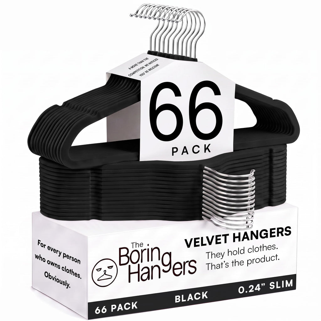 66 Pack Black Velvet Hangers Non Slip, Felt Hangers