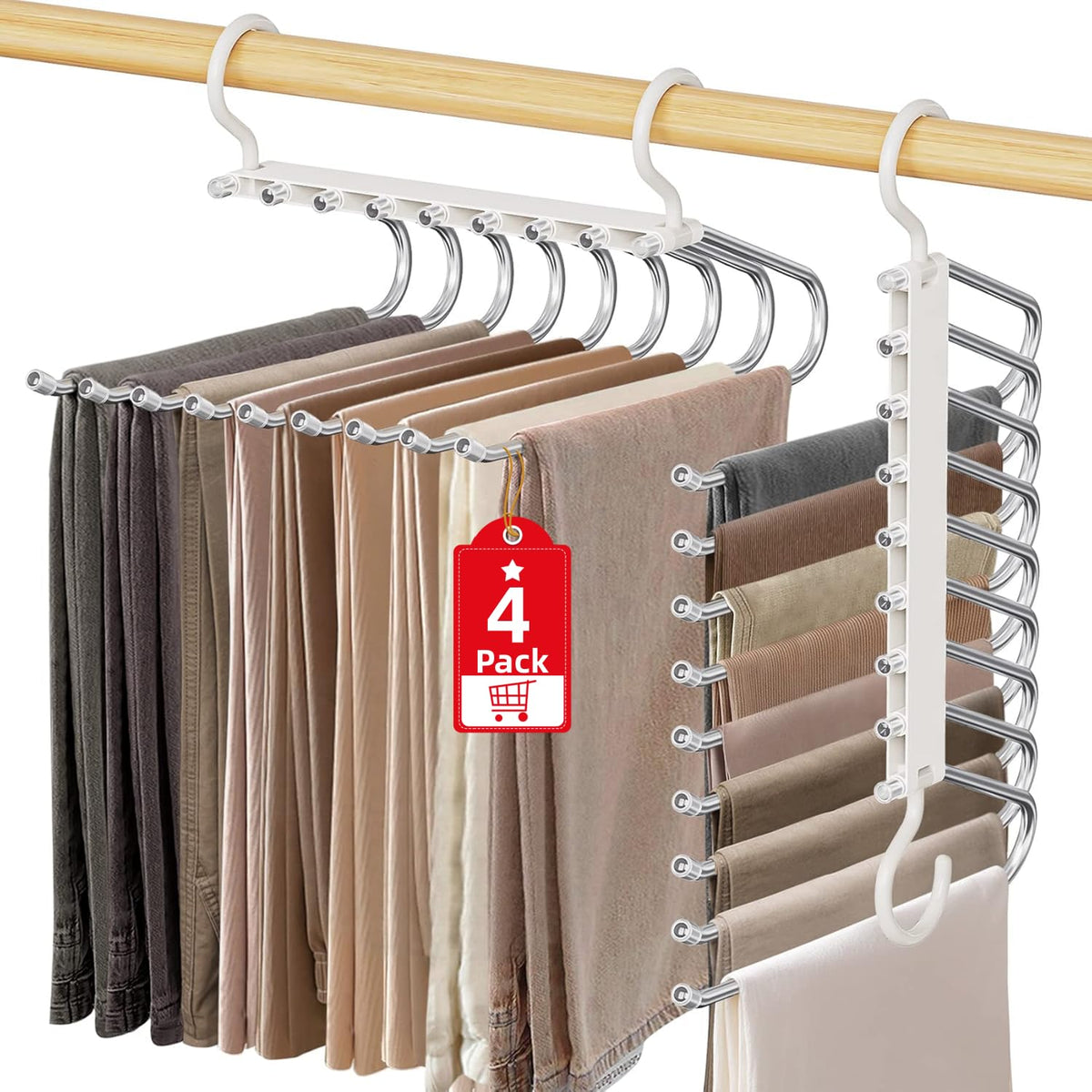 9 Layers Pants Hangers Space Saving Non-Slip Closet Organizer 2 Pack