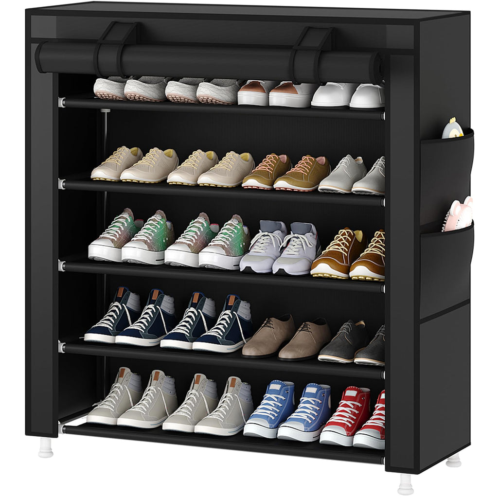 Laiensia 9-Tier Vertical Shoe Rack Organizer, Space Saving Shoe Storage Organizer, Non-Woven Cover Shoe Shelf Holds 36-45 Pairs for Bedroom, Hallway, Closet Entryway, Black