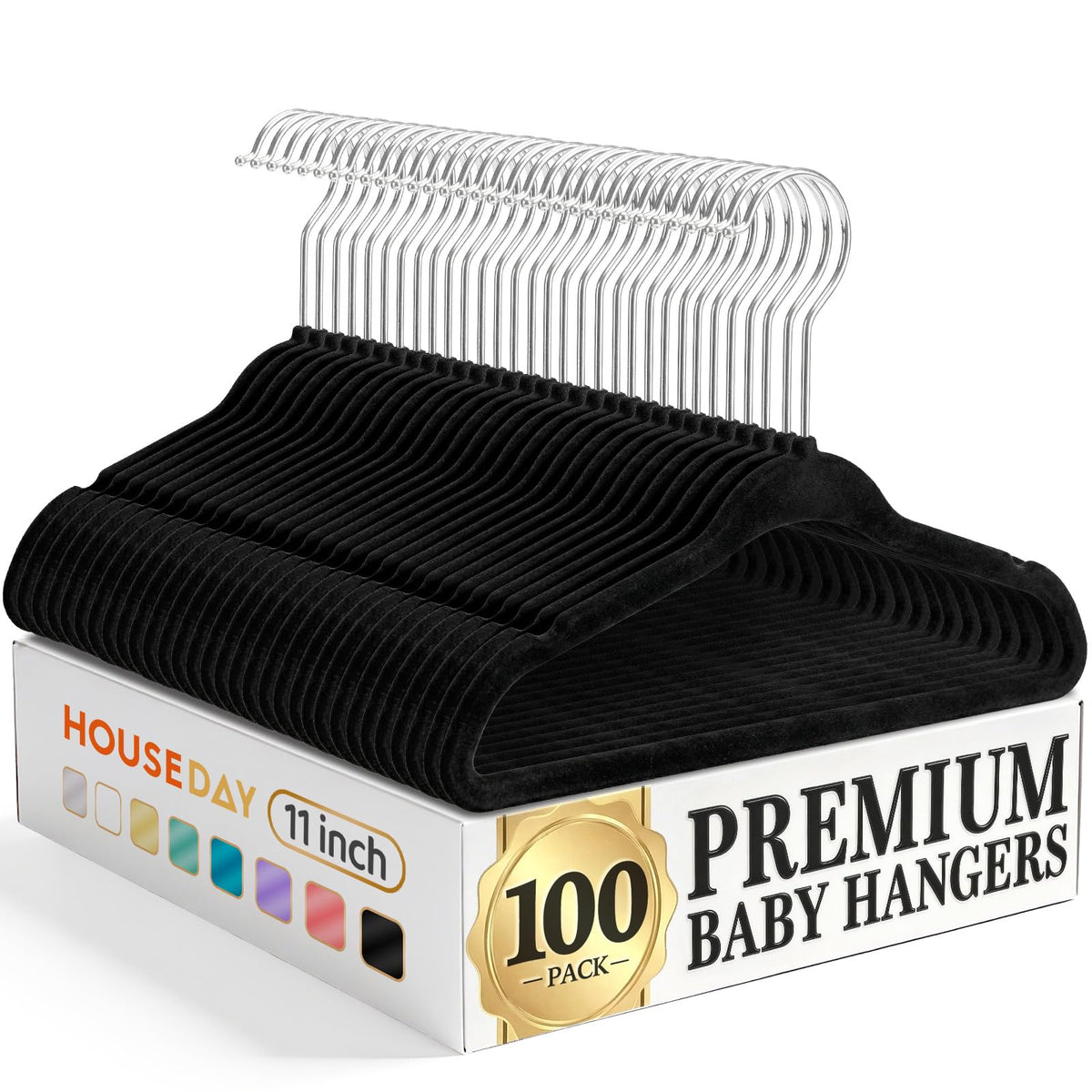 HOUSE DAY 14 Inch Kids Velvet Hangers 50 Pack, Durable Big Kid Hanger Black