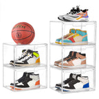 Clemate Upgraded X-Large Shoe Organizer,Shoe Storage Organizer,12 Pack,Shoe Box Clear Plastic Stackable,Drop Front Shoe Box with Clear Door, Shoe Containers For Sneaker Display,Fit up to US Size12