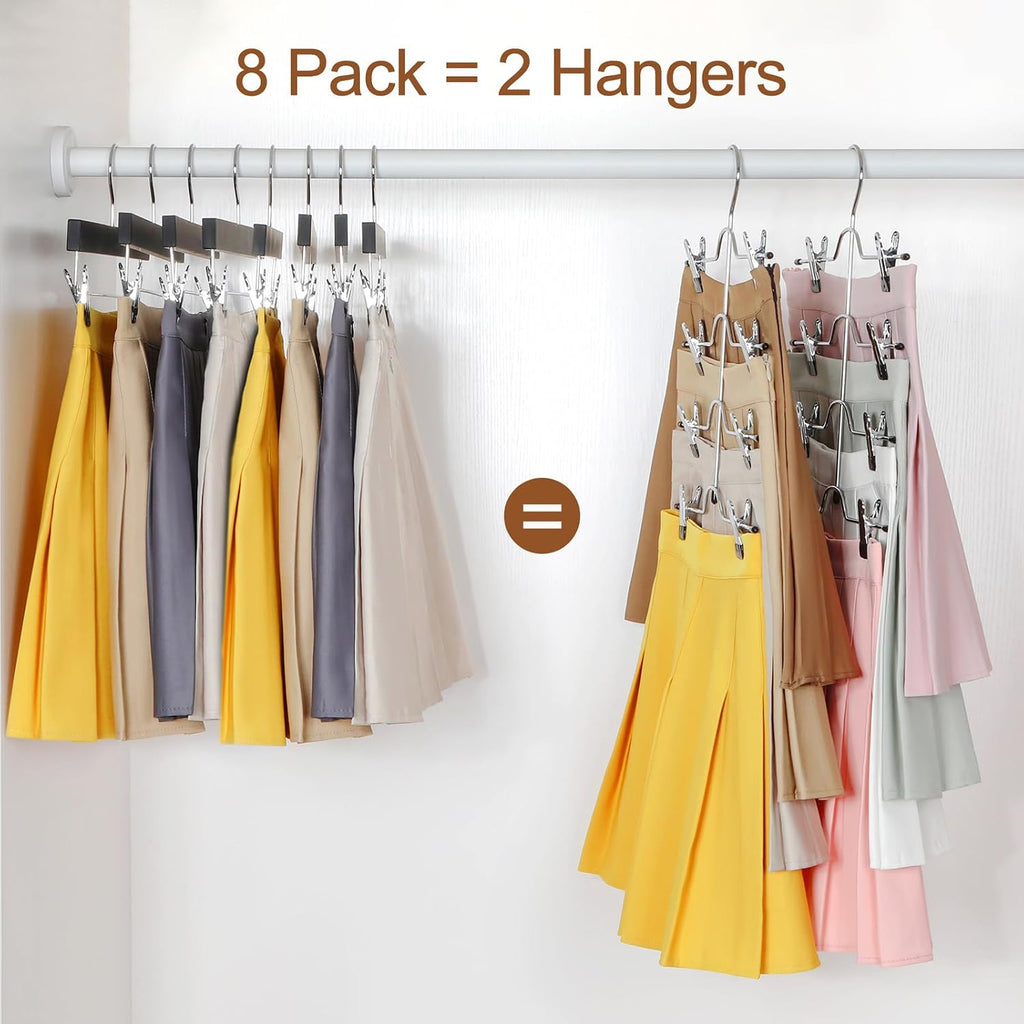 TOPIA HANGER 4 Tier Metal Skirt Hangers with Clips 80% Space Saving 2 Pack
