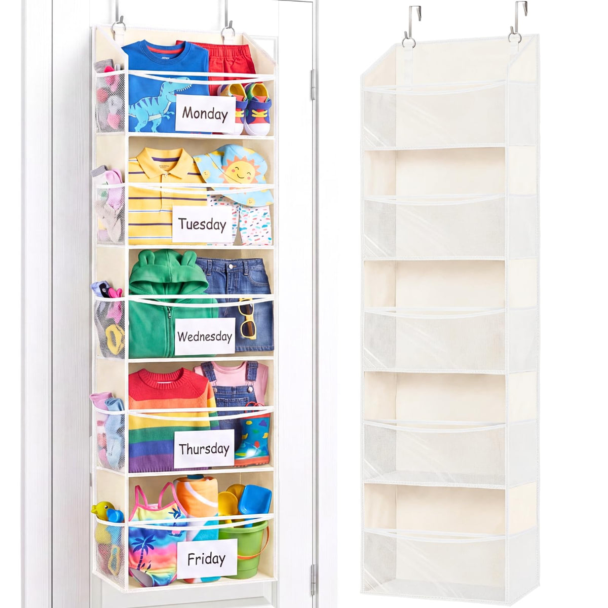 Ofiray-home Over the Door Organizer 5 Tiers,Extra Large Behind Door Storage of 10 Compartments,80 lbs Weight Capacity Over the Door Storage, Door Hanging Organizer for Closet, Diaper Organizer, Beige