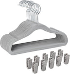 Finnhomy Non-Slip Clothes Hanger for Baby and Kids 30-Pack Velvet Hangers with 10 Finger Clips,Beige