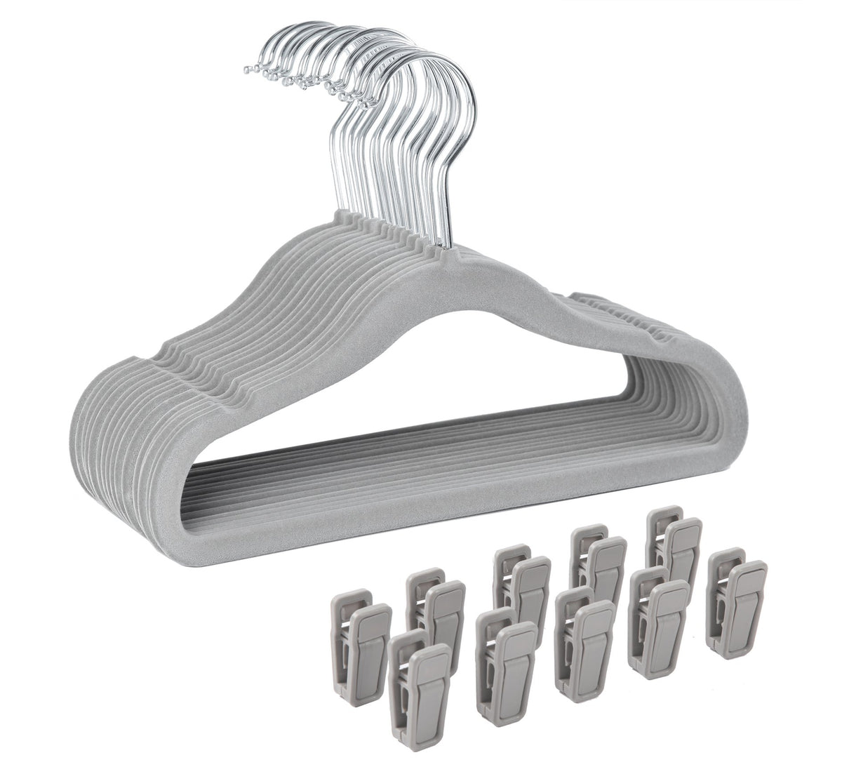 Finnhomy Non-Slip Clothes Hanger for Baby and Kids 30-Pack Velvet Hangers with 10 Finger Clips,Beige