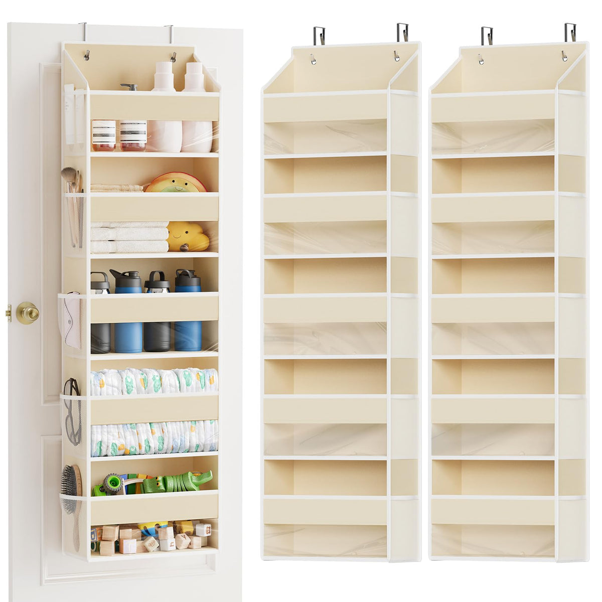 SpaceAid 1 Pack Over The Door Organizer with 5 Large Pockets and 10 Mesh Side Pockets, 5 Layers Door Organizer Hanging with Clear Window for Bedroom, Bathroom, Pantry and Nursery, Gray