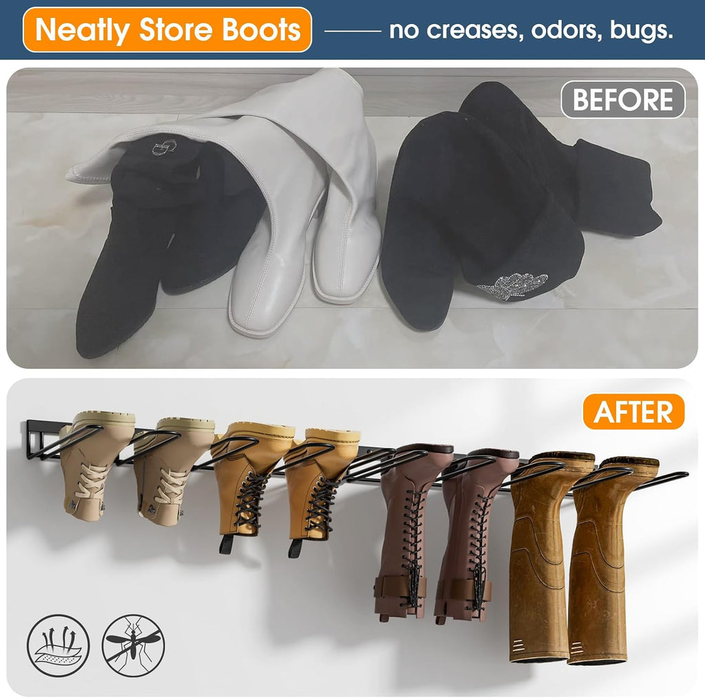 Zacurter Wader Hangers, Metal Wall Mounted Shoe Rack - 4 Pair Boot Organizer for Tall and Cowboy Boots - Entryway and Garage (2 Pack)