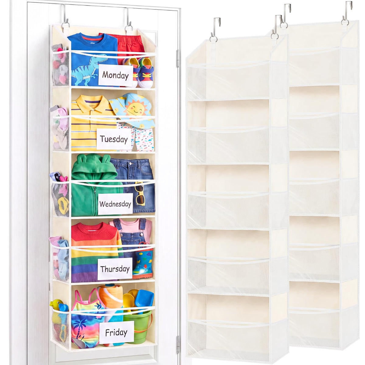 Ofiray-home Over the Door Organizer 5 Tiers,Extra Large Behind Door Storage of 10 Compartments,80 lbs Weight Capacity Over the Door Storage, Door Hanging Organizer for Closet, Diaper Organizer, Beige