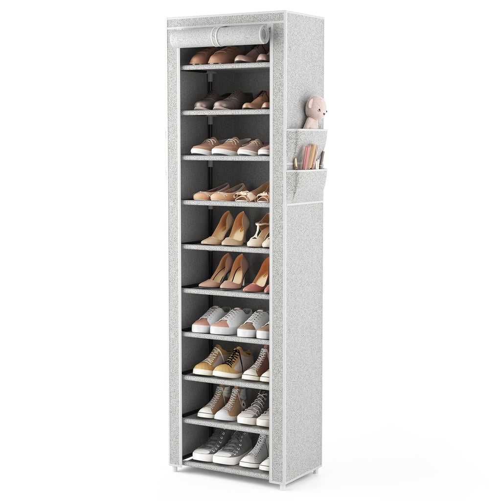 VTRIN Vertical Narrow Shoe Rack Organizer 10 Tier Tall Shoe Shelf Holds 20-22 Pairs with Non-Woven Dustproof Cover for Closet, Entryway Black