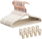 Baby Velvet Hangers 30 Pack - 11 Inch Premium Felt Non Slip Kids Hanger for Infant & Toddler Clothes - 0.2" Slim Space-Saving Baby Felt Hangers for Children's Closet with 10 Clips - Beige