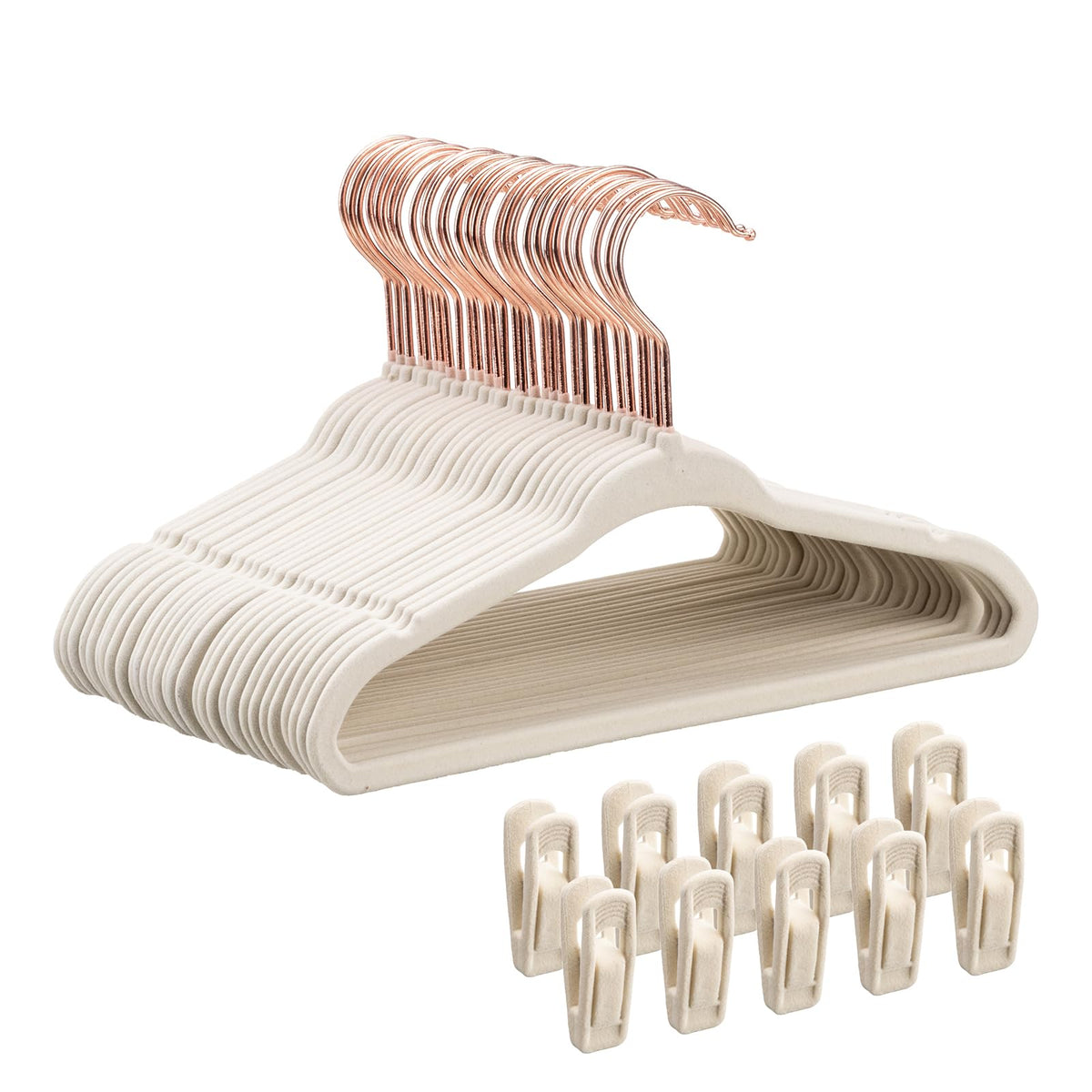 Baby Velvet Hangers 30 Pack - 11 Inch Premium Felt Non Slip Kids Hanger for Infant & Toddler Clothes - 0.2" Slim Space-Saving Baby Felt Hangers for Children's Closet with 10 Clips - Beige