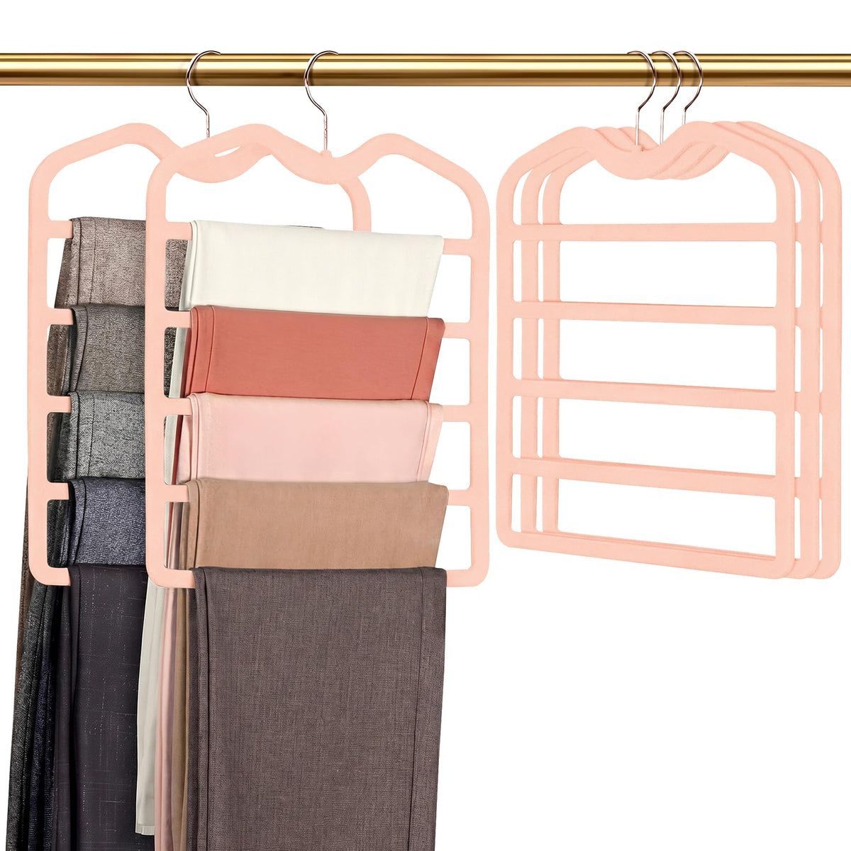 Pants Hangers Space Saving,3 Pack 5 Tier Velvet Short Neck Pants Hangers