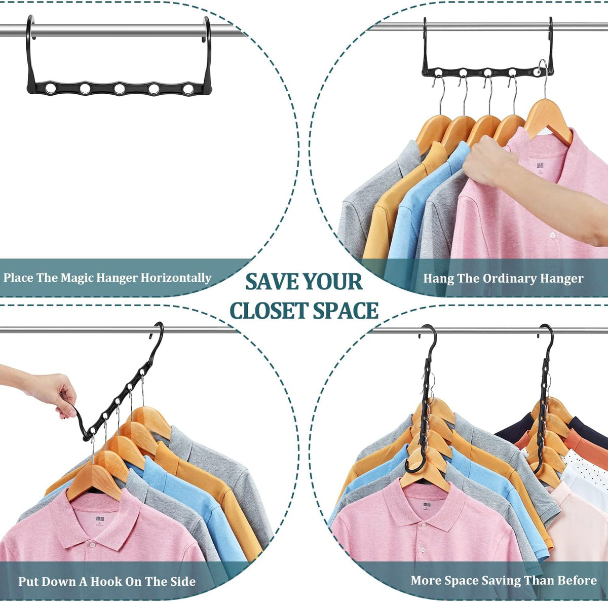 AMKUFO 6 Pack-Closet-Organizers-and-Storage, Space-Saving-Hangers Black
